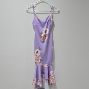 Floral Lavender Dress with Ruffle Hem